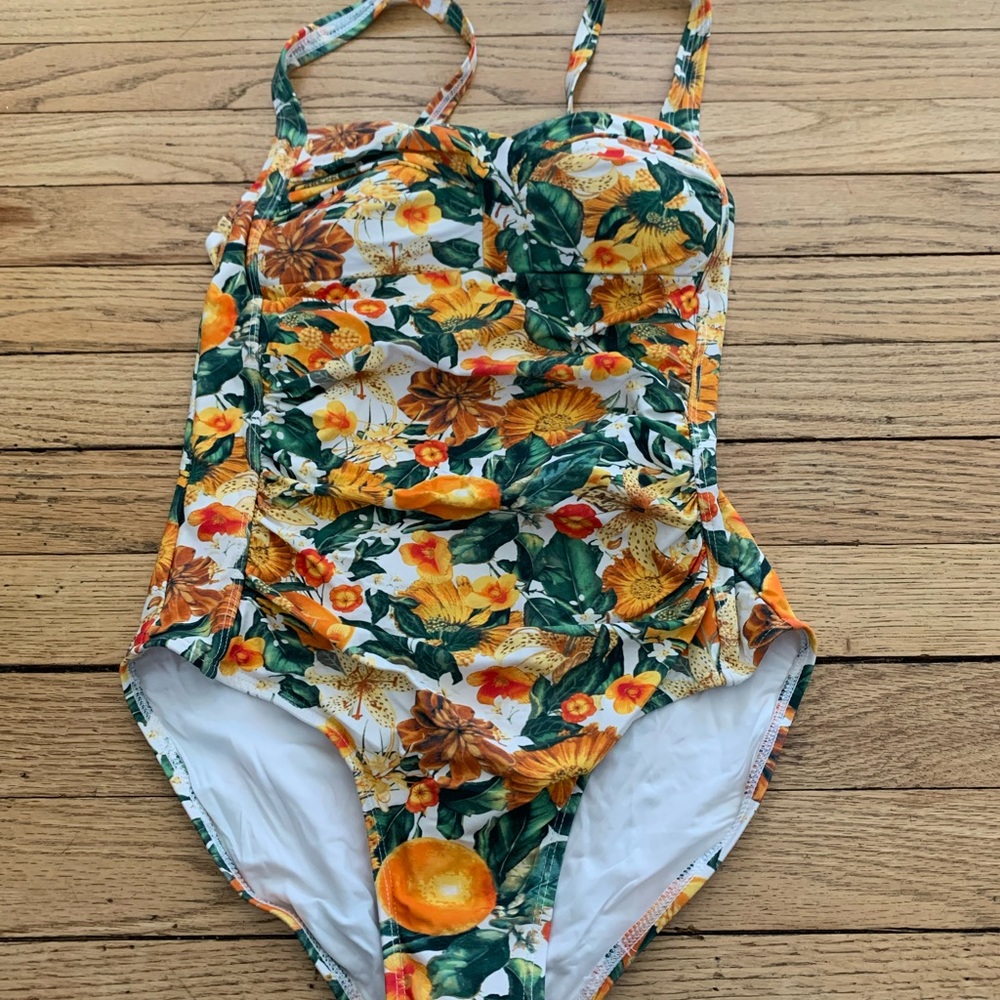 Nip Tuck Swim Joanne Citrus Blend Tummy Control Wrap One-Piece Swimsuit 4 NWOT